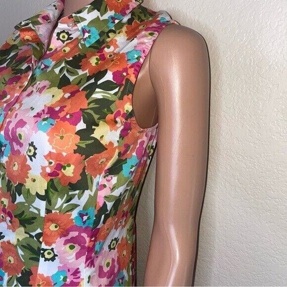 Talbots Woman Dress Pink Floral Bright Sleeveless Cotton Collar Button Down SZ 8 - Picture 11 of 13